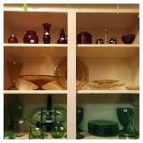Ruby red, gold and green serving pieces