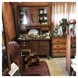 Leather chair, china cabinet