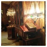 Chandeliers, bible and podium