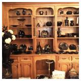 Black glass serving pieces and decoratives