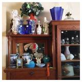 Blue glass, Steins, lamp globes and china cabinet