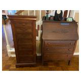 Antique Oak Secretary and tall Jewelry Chest