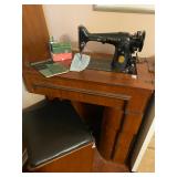 Antique Singer Sewing Machine Cabinet and Stool
