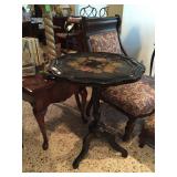 Antique chair, foot stool, end table 