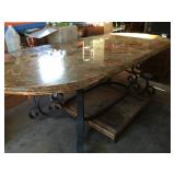 Green and brown onyx dining table with iron base 