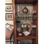Vintage book case with cut glass, matiching pari of bar stools 