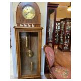 Large German Oak Grandfather Clock, 2 wt, 12d x 24w x 77h 