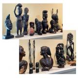 African Hand Carved Ebony Heads