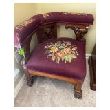 Antique Victorian Corner Chair with Needlepoint seat