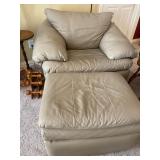Faux Beige Leather Overstuffed Leather Chair and Ottoman made by Cobblestone