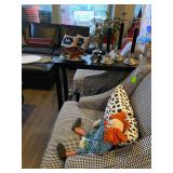 Houndstooth fabric side chairs, matching pair