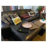 IKEA Black Leather Modern sectional with Ottoman