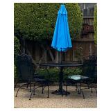 Patio Furniture, Wrought iron table and chairs with umbrella