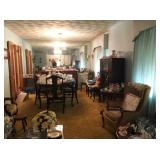 Duncan Phyfe Queen Anne Table and chairs, crystal, silverplate serving pieces, decoratives