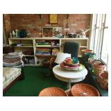 Planters, round occasional table, sofa