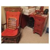 Fruitwood vanity and rocking chair