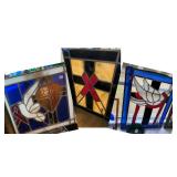 Assortment of Stained Glass pieces included Catholic symbolic Dove and Heart