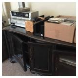 Television stand with glass doors, electronics