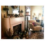 Antique fans, Hummels, lamps, chair, side table
