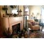 Antique fans, Hummels, lamps, chair, side table