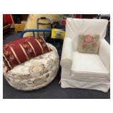 Round Storage Ottoman Slip Cover Chair 