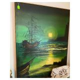 Mid Century Art Large painting by Carlo (water damage on bottom)