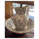 Ironstone wash basin and pitcher made into a lamp