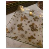George Baird Rectangle Serving Plate with Gold butterfiles from the 1970s