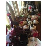 Heart shaped boxes and glassware decoratives