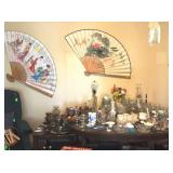 Fan wall decorations and glassware