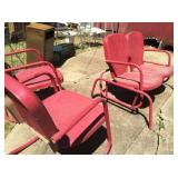 Vintage outdoor furniture: glider and chairs