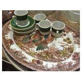 Large serving platter, cups and saucers