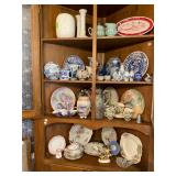 Antique Corner Cabinet full of China from England, Japan, USA, Scotland