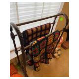 Antique Quilt Rack and Vintage Crochet Blankets
