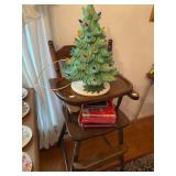 Vintage Ceramic Christmas Tree that lights up AND Vintage Wooden Highchair