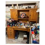 Oak Office Desk loaded with Office Supplies and other collectibles