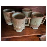 Four Frankoma Road Runner Coffee Cups