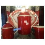Red serving pieces