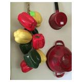 Decorative vegetables, red collander