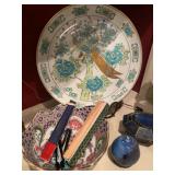Large Asian Style Platter, made in Japan, gold Imari, Vintage Fans 