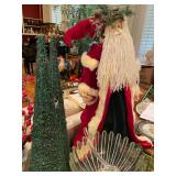 Pair of Green Lighted Trees, Santa