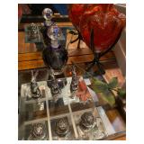 Pewter Cabbage and Rabbit tick tack toe game, Purple and Gold Vintage Perfume bottle by Silverstin 