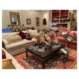 Square Coffee Table, Pair of White Sofa