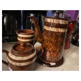 Vintage Marble Arthur Wood Coffee Pot and Cream and Sugar