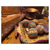 Solid copper Spittoon, Gregorian USA and Hand carved tray made in Bulgaria