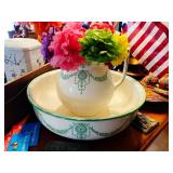 Antique Porcelain Wash Basin and Pitcher by Adams