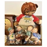 Antique stuffed bear and Wallpocket figurines