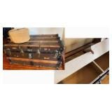 Cork Hat Box and Antique Traveling Trunk with Original insides