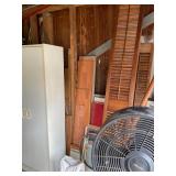 White storage cabinet, wooden shutters and more