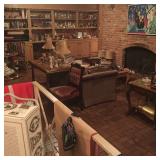 Lamps, sofa, chairs, assorted decoratives, vintage rotary phones